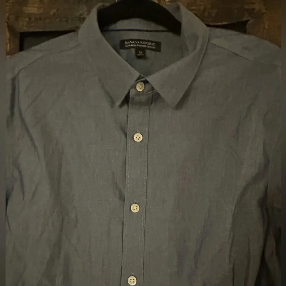 Banana Republic Non-Iron Tailored Slim Fit Long Sleeve Dress Shirt Size M Blue